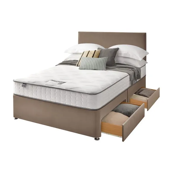 Divan Bed with Headboard & Mattress - Mink, Velvet