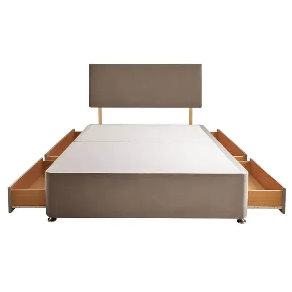 Divan Bed with Headboard & Mattress - Mink, Velvet