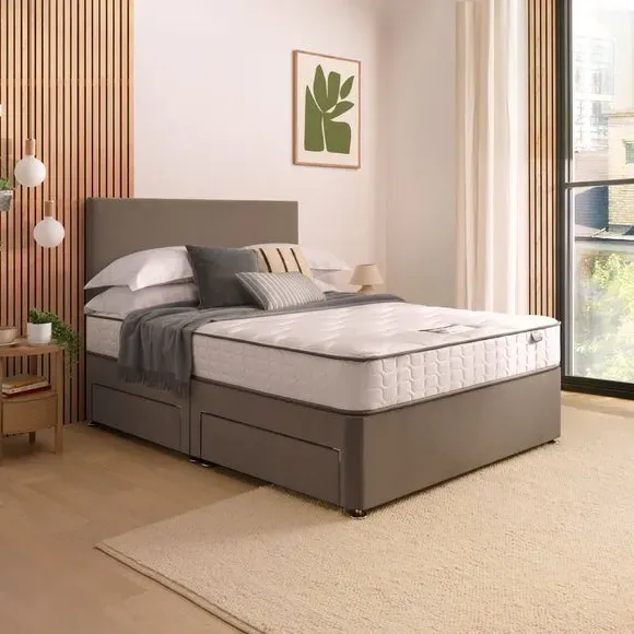 Divan Bed with Headboard & Mattress - Mink, Velvet