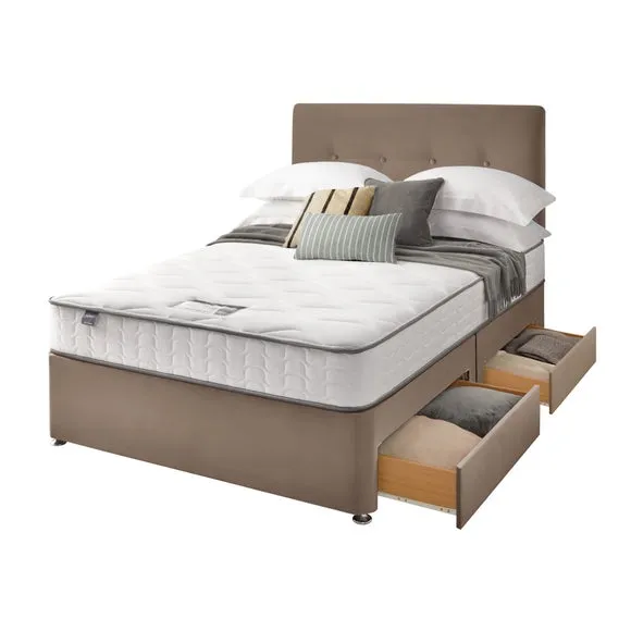 Divan Bed with Headboard & Mattress - Mink, Velvet