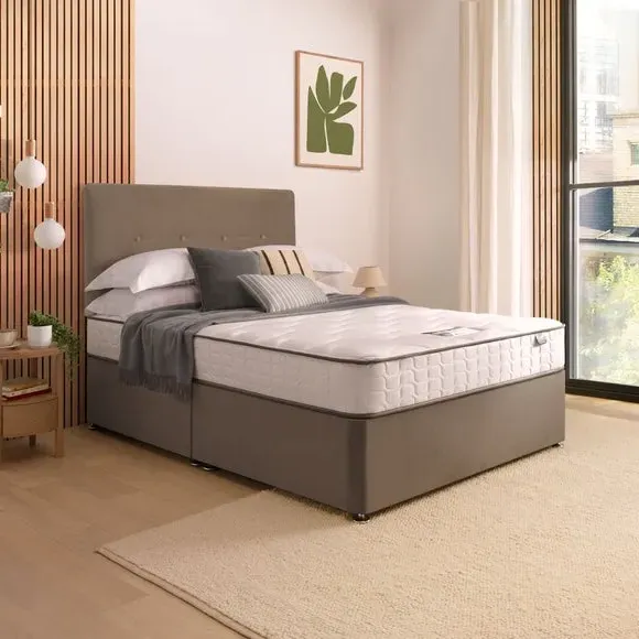 Divan Bed with Headboard & Mattress - Mink, Velvet image