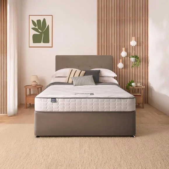 Divan Bed with Headboard & Mattress - Mink, Velvet