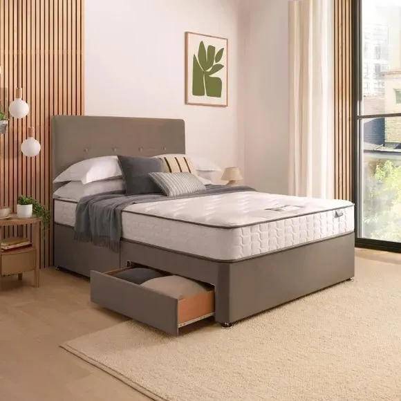 Divan Bed with Headboard & Mattress - Mink, Velvet