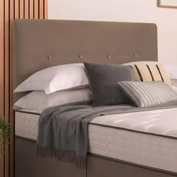Divan Bed with Headboard & Mattress - Mink, Velvet