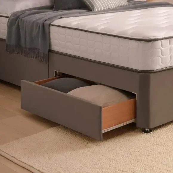Divan Bed with Headboard & Mattress - Mink, Velvet