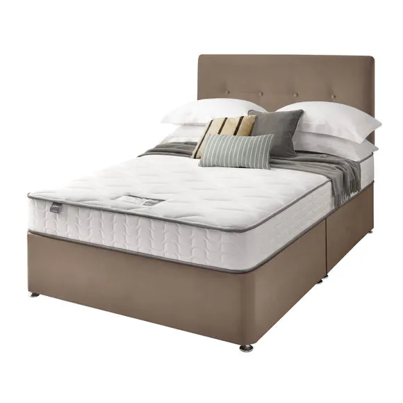 Divan Bed with Headboard & Mattress - Mink, Velvet