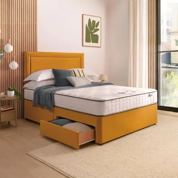 Divan Bed with Headboard & Mattress - Ochre
