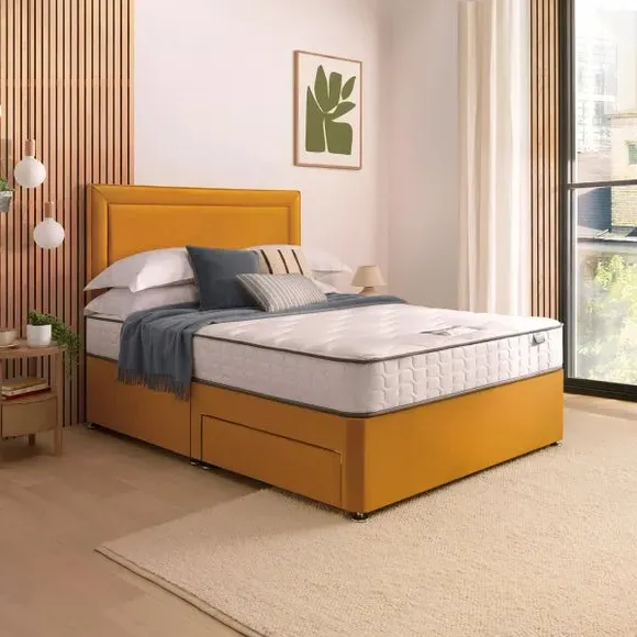 Divan Bed with Headboard & Mattress - Ochre