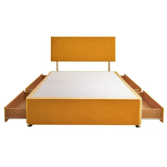 Divan Bed with Headboard & Mattress - Ochre, Velvet