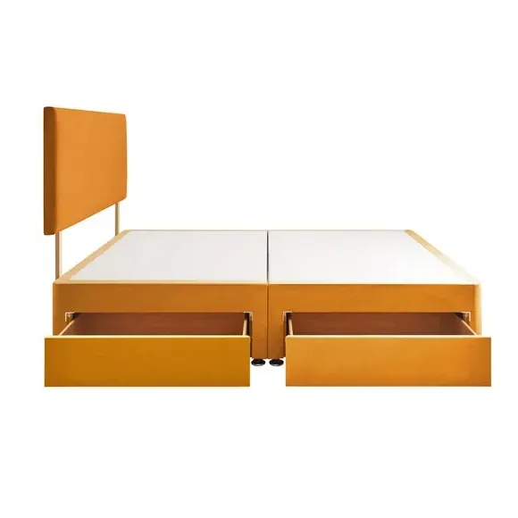 Divan Bed with Headboard & Mattress - Ochre, Velvet