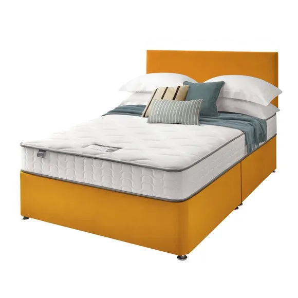 Divan Bed with Headboard & Mattress - Ochre, Velvet
