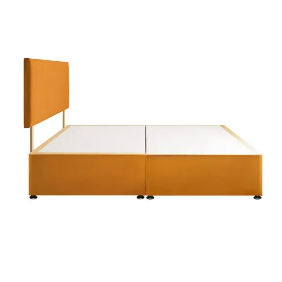 Divan Bed with Headboard & Mattress - Ochre, Velvet