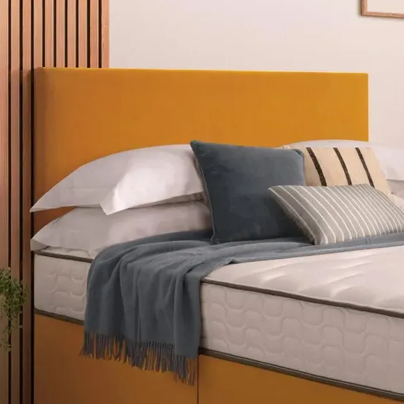 Divan Bed with Headboard & Mattress - Ochre, Velvet