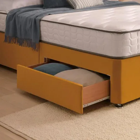 Divan Bed with Headboard & Mattress - Ochre, Velvet