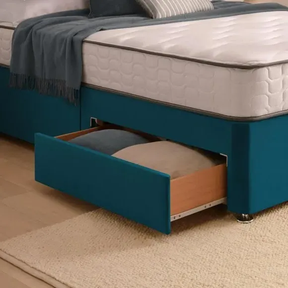 Divan Bed with Headboard & Mattress - Peacock, Velvet