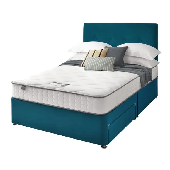 Divan Bed with Headboard & Mattress - Peacock, Velvet