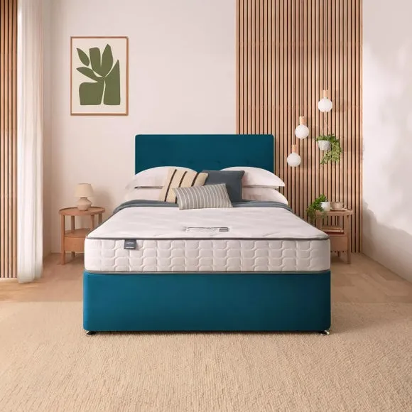 Divan Bed with Headboard & Mattress - Peacock, Velvet