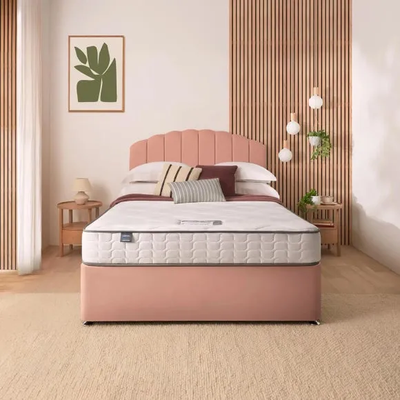Divan Bed with Headboard & Mattress - Pink, Velvet