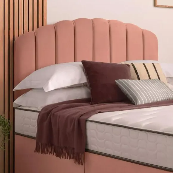Divan Bed with Headboard & Mattress - Pink, Velvet
