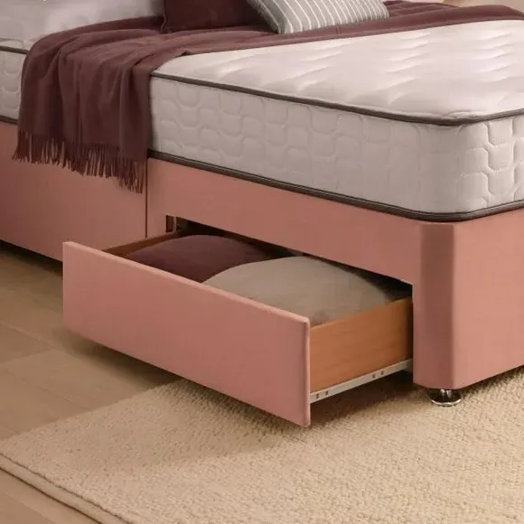 Divan Bed with Headboard & Mattress - Pink, Velvet