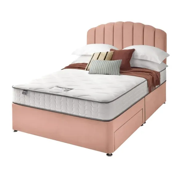 Divan Bed with Headboard & Mattress - Pink, Velvet