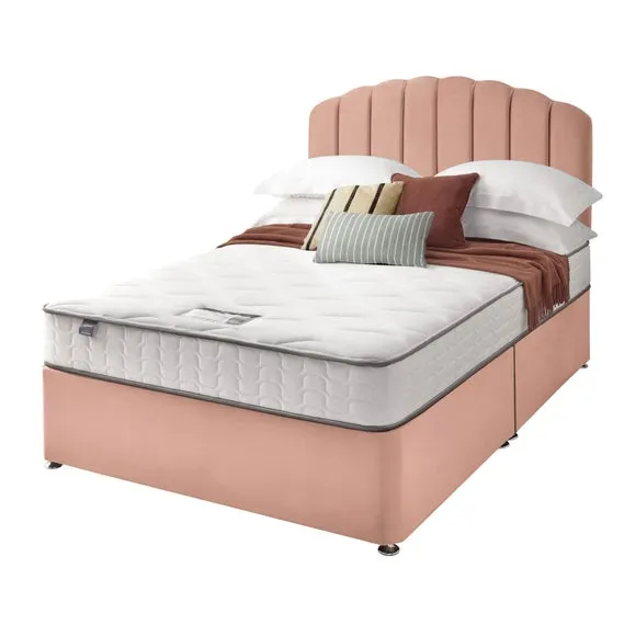 Divan Bed with Headboard & Mattress - Pink, Velvet