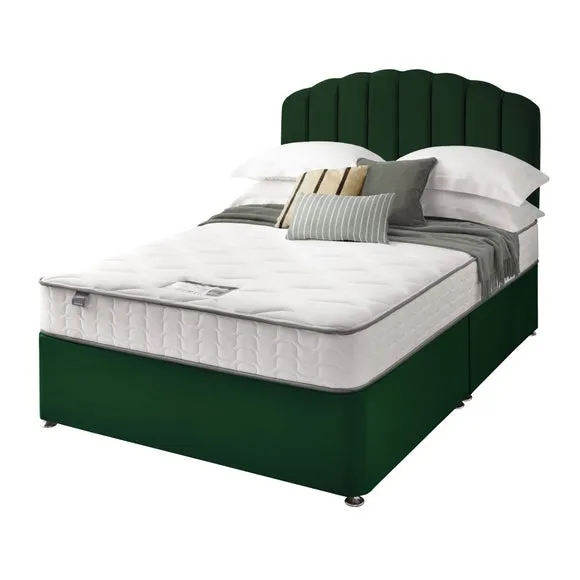 Divan Bed with Headboard & Mattress - Rainforest, Velvet
