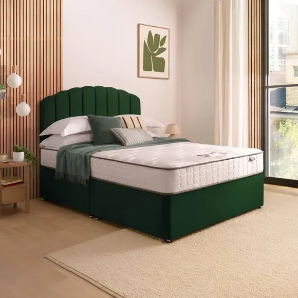 Divan Bed with Headboard & Mattress - Rainforest, Velvet