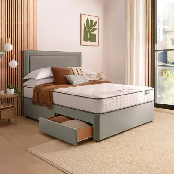 Divan Bed with Headboard & Mattress - Silver