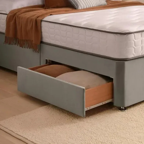 Divan Bed with Headboard & Mattress - Silver
