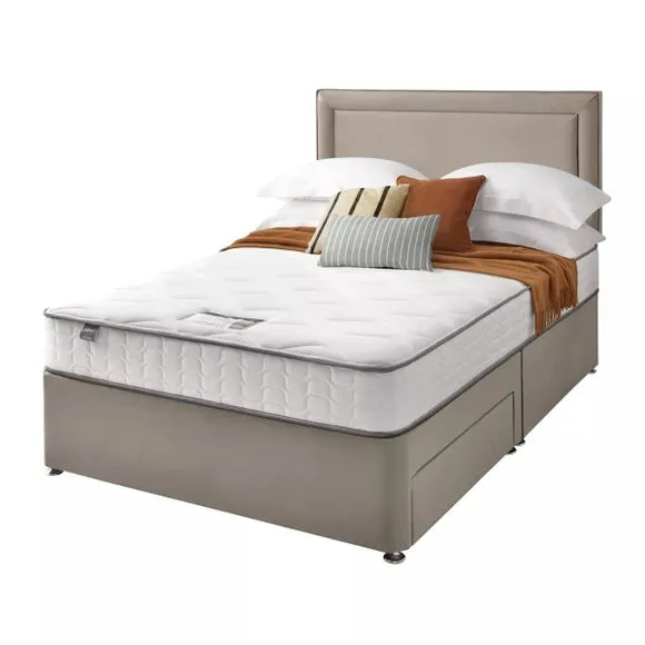 Divan Bed with Headboard & Mattress - Silver