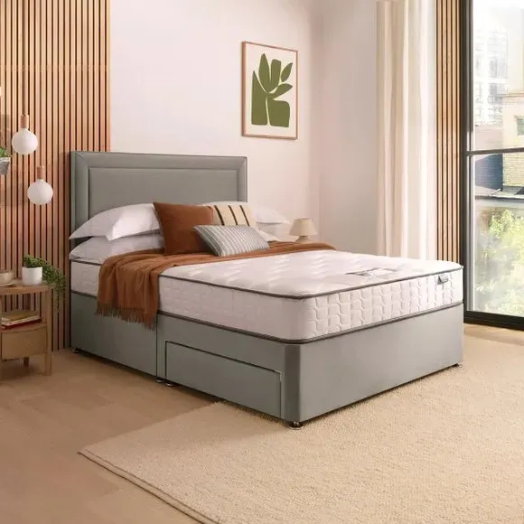 Divan Bed with Headboard & Mattress - Silver
