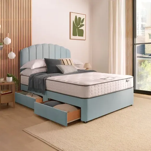 Divan Bed with Headboard & Mattress - Whisper, Fabric