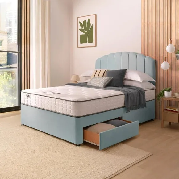 Divan Bed with Headboard & Mattress - Whisper, Fabric
