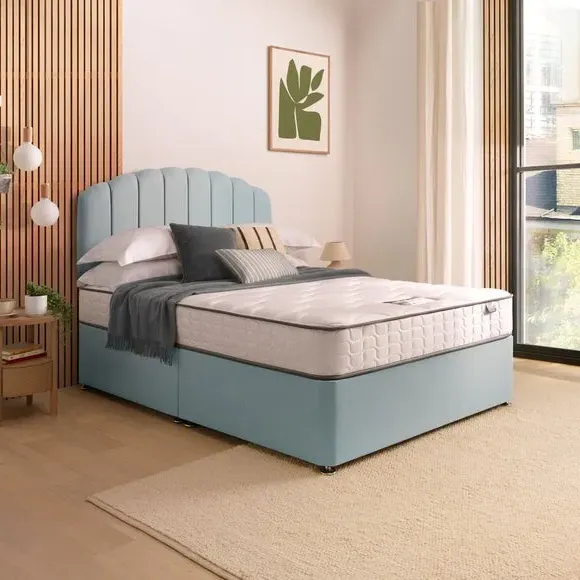 Divan Bed with Headboard & Mattress - Whisper, Fabric image