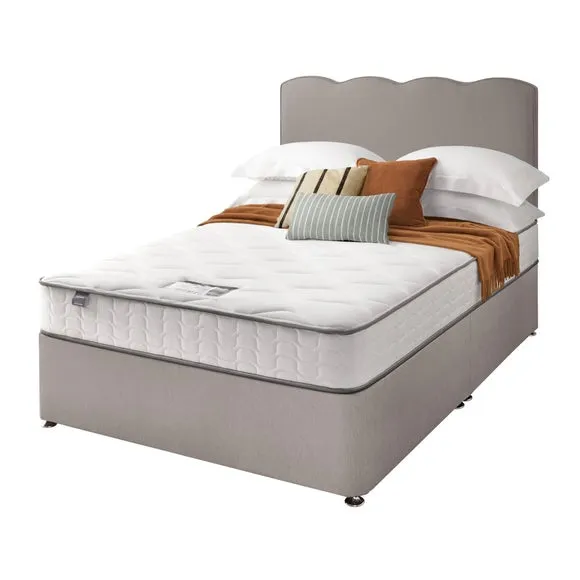 Divan Bed with Wave Headboard - Light Grey, Fabric