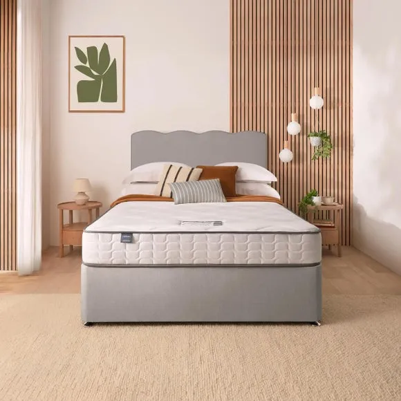 Divan Bed with Wave Headboard - Light Grey, Fabric