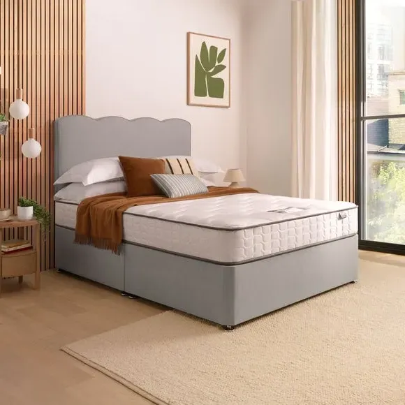 Divan Bed with Wave Headboard - Light Grey, Fabric image