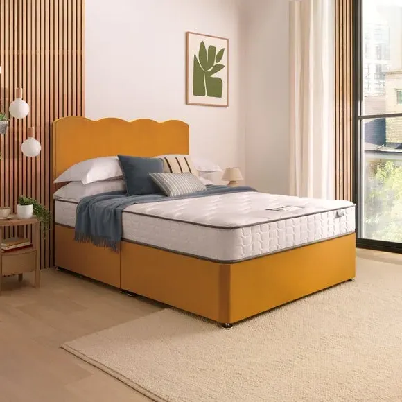 Divan Bed with Wave Headboard - Ochre, Velvet image
