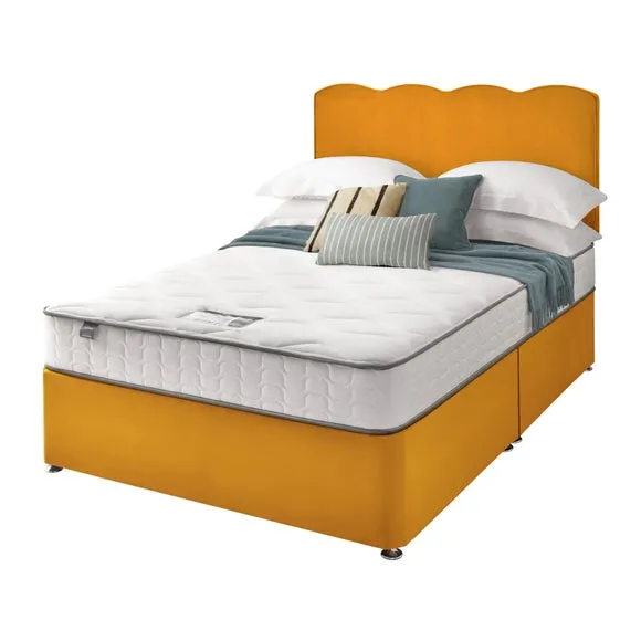 Divan Bed with Wave Headboard - Ochre, Velvet