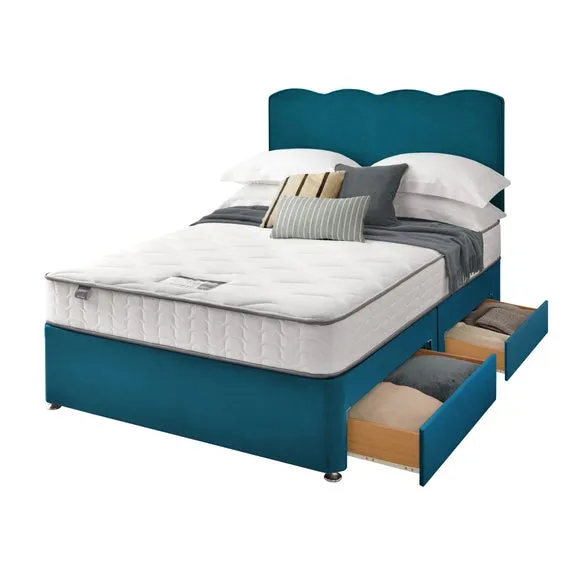 Divan Bed with Wave Headboard - Peacock, Velvet