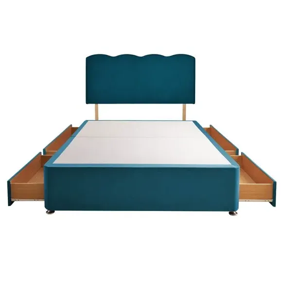 Divan Bed with Wave Headboard - Peacock, Velvet