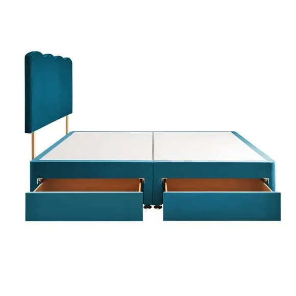Divan Bed with Wave Headboard - Peacock, Velvet