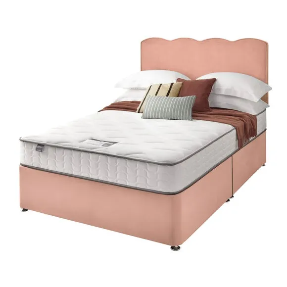 Divan Bed with Wave Headboard - Pink, Velvet