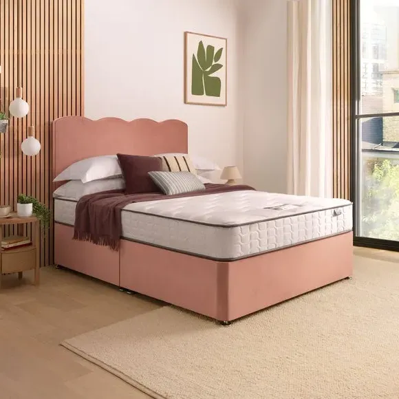 Divan Bed with Wave Headboard - Pink, Velvet