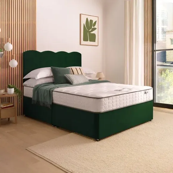 Divan Bed with Wave Headboard - Rainforest, Velvet