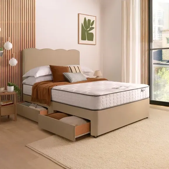 Divan Bed with Wave Headboard - Sandstone, Fabric