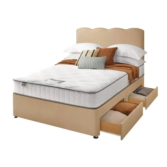Divan Bed with Wave Headboard - Sandstone, Fabric