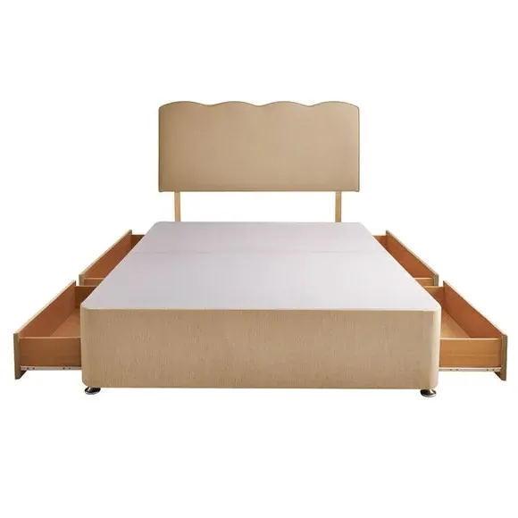 Divan Bed with Wave Headboard - Sandstone, Fabric