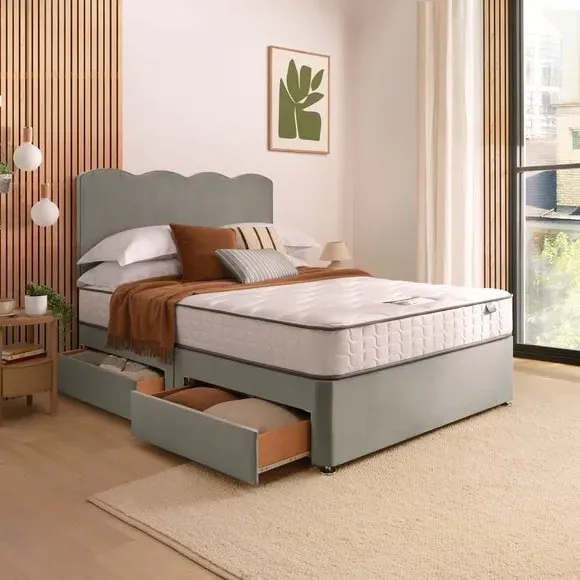 Divan Bed with Wave Headboard - Silver, Velvet